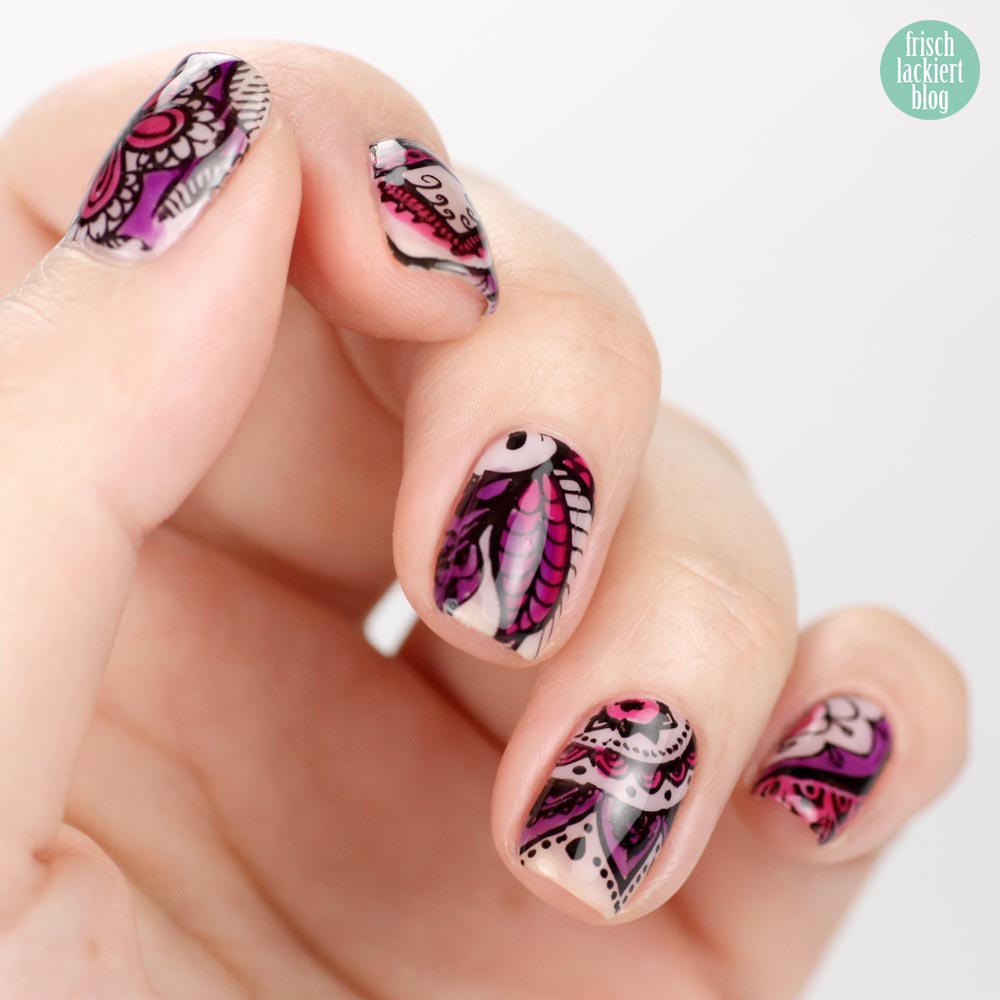 Blumen Stamping mit p2 gloss goes neon