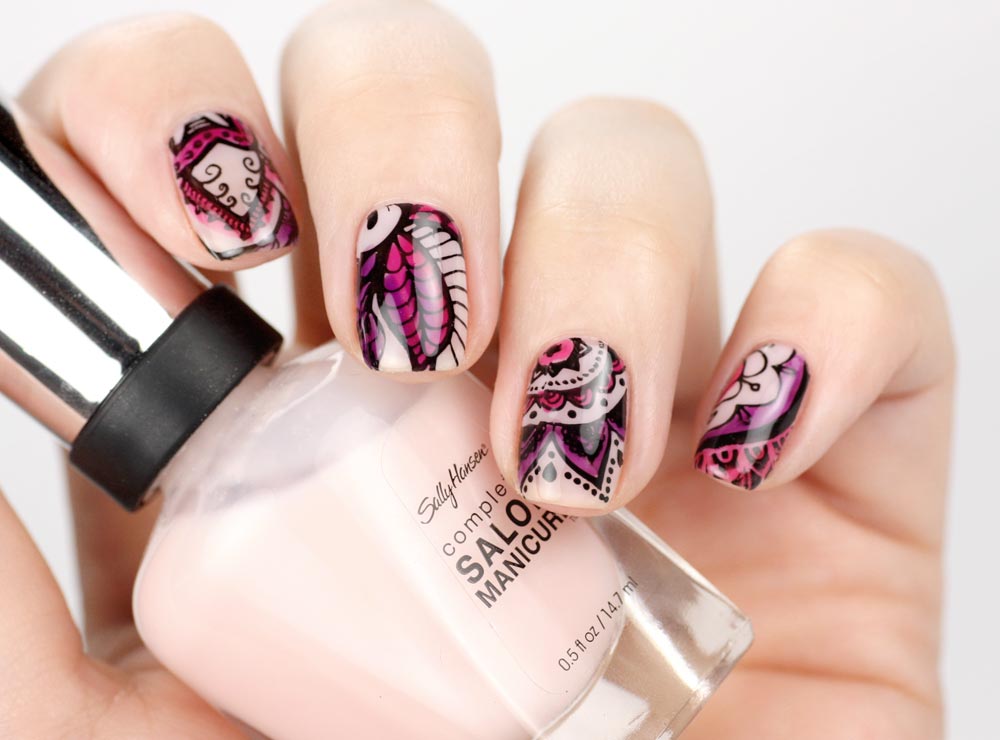 Blumen Stamping mit p2 gloss goes neon