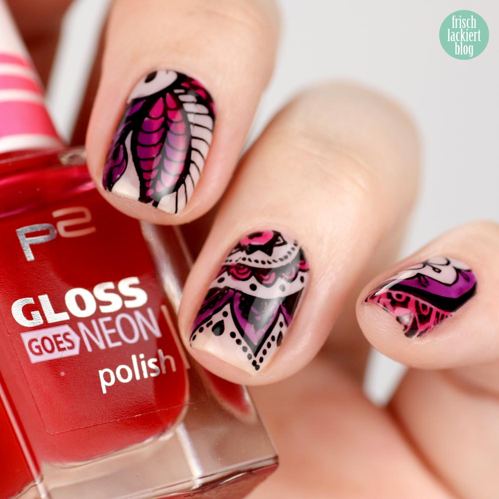 Blumen Stamping mit p2 gloss goes neon