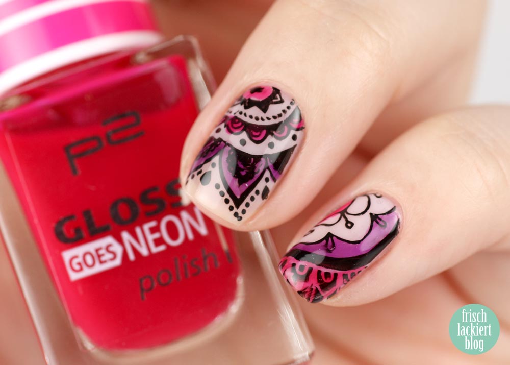 Blumen Stamping mit p2 gloss goes neon