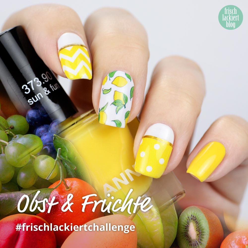 Frischlackiert-Challenge Obst Nailart – Stickergigant Nailwraps Zitronenpicknick - by frischlackiert