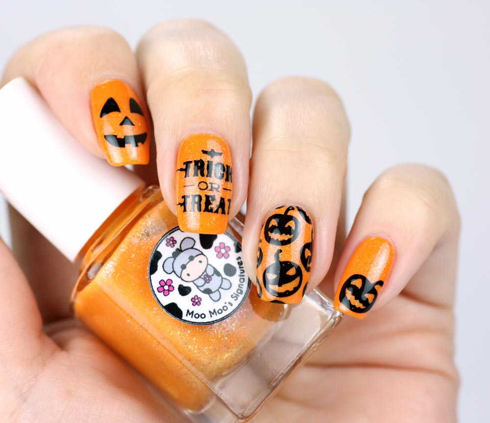 Scaryween Challenge – Moo Moo Signatures – Jack-O-Lantern – Pumpkin Nailart - by frischlackiert