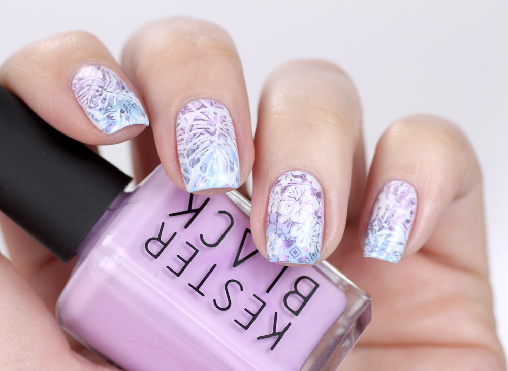 Kester Black Lilac Cumulus via SavueBeauty – gradient stamping nailart for spring - by frischlackiert