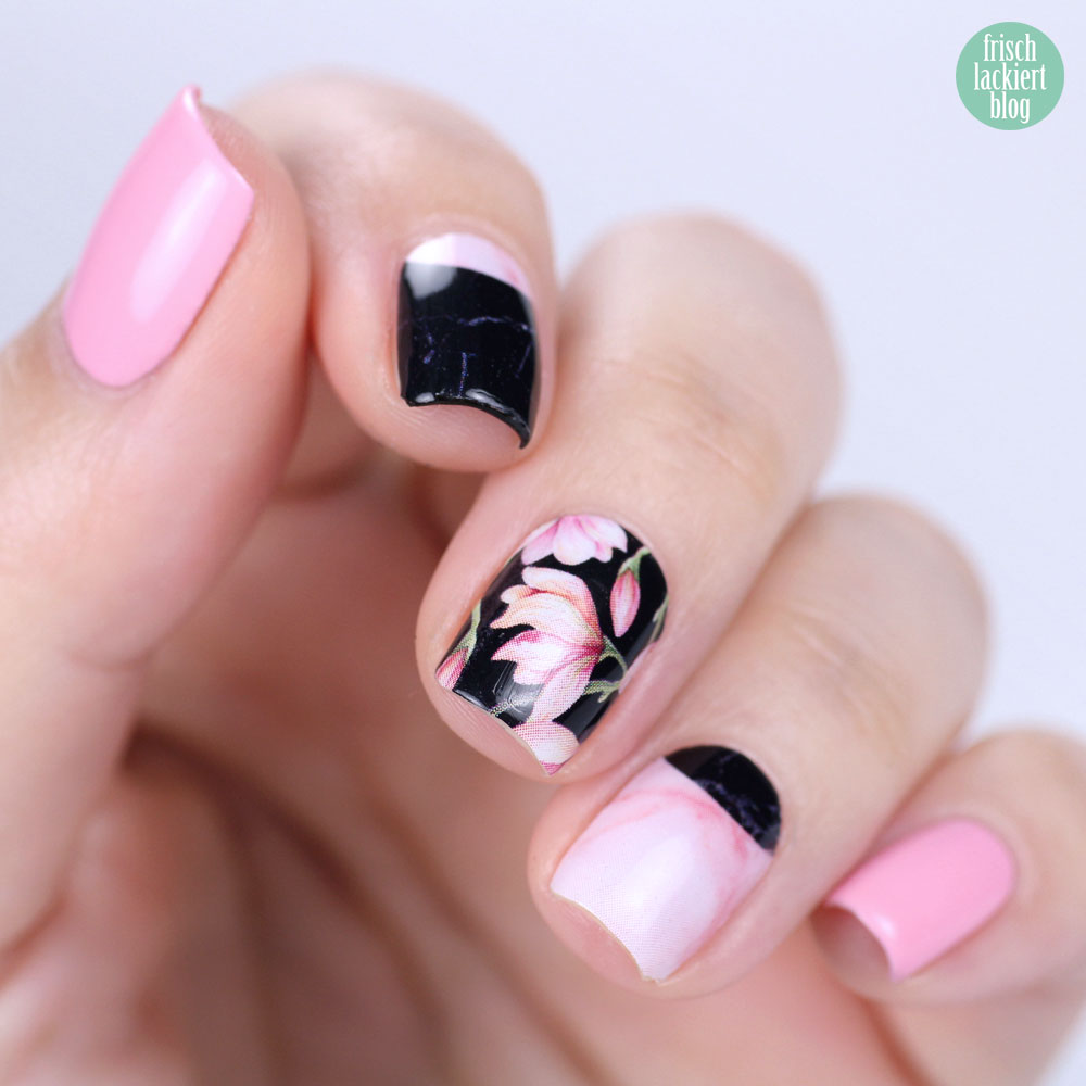Sticker Gigant – Marmor Magnolia – Nailwraps – Nagelsticker Rosa Schwarz – swatch by frischlackiert