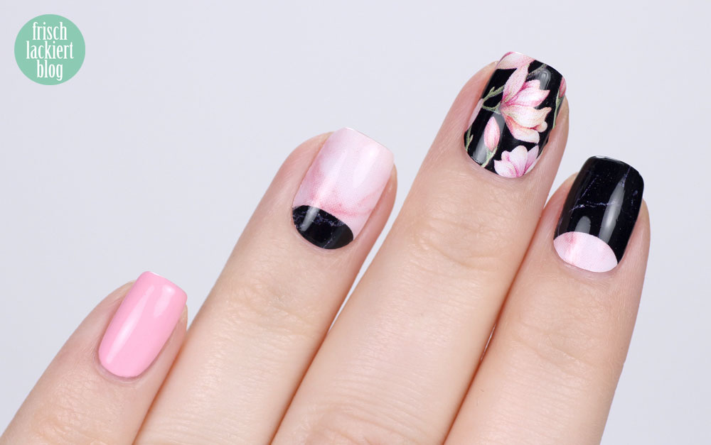 Sticker Gigant – Marmor Magnolia – Nailwraps – Nagelsticker Rosa Schwarz – swatch by frischlackiert