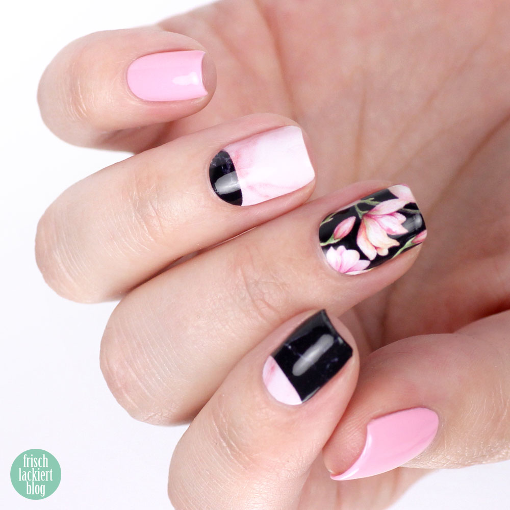 Sticker Gigant – Marmor Magnolia – Nailwraps – Nagelsticker Rosa Schwarz – swatch by frischlackiert