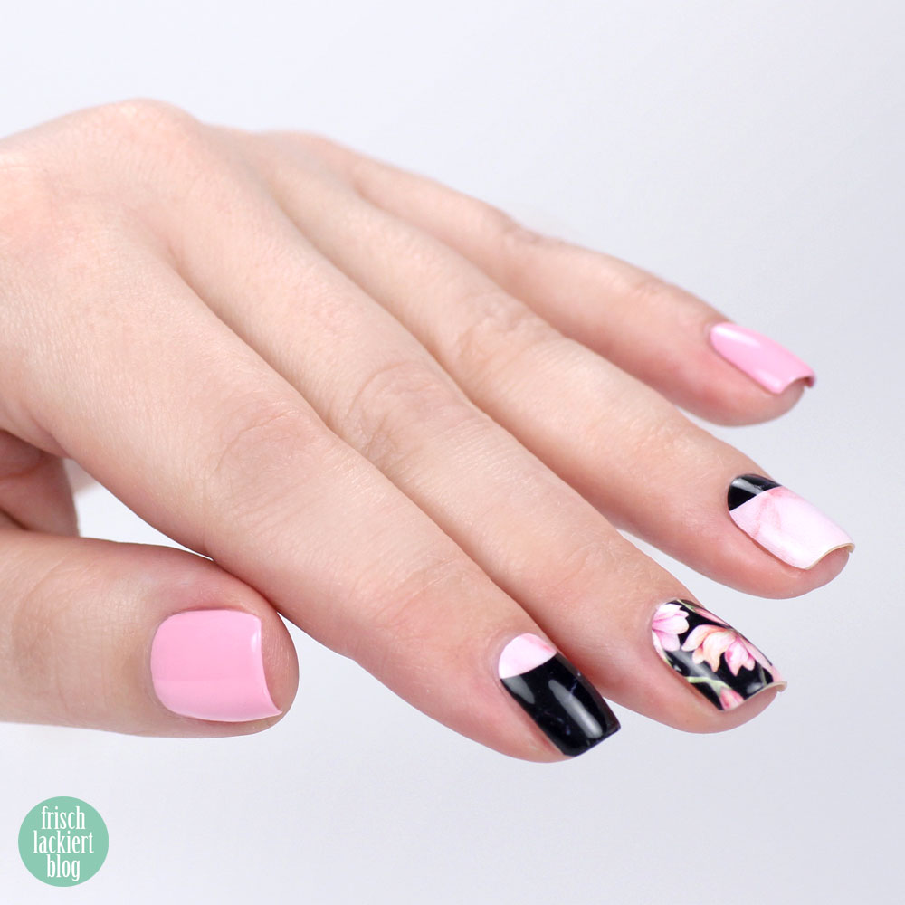 Sticker Gigant – Marmor Magnolia – Nailwraps – Nagelsticker Rosa Schwarz – swatch by frischlackiert