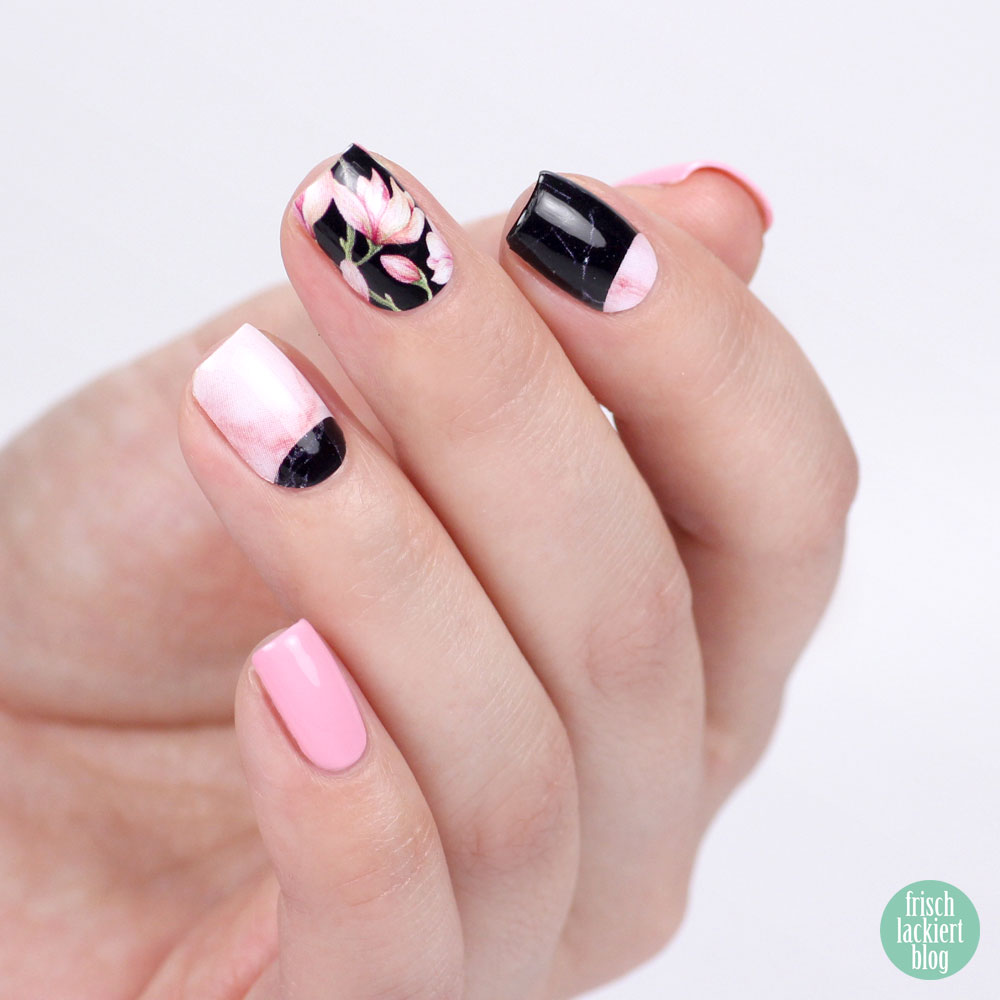 Sticker Gigant – Marmor Magnolia – Nailwraps – Nagelsticker Rosa Schwarz – swatch by frischlackiert