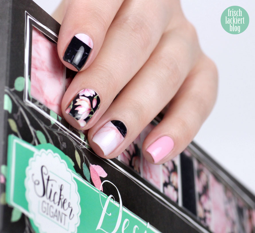 Sticker Gigant – Marmor Magnolia – Nailwraps – Nagelsticker Rosa Schwarz – swatch by frischlackiert