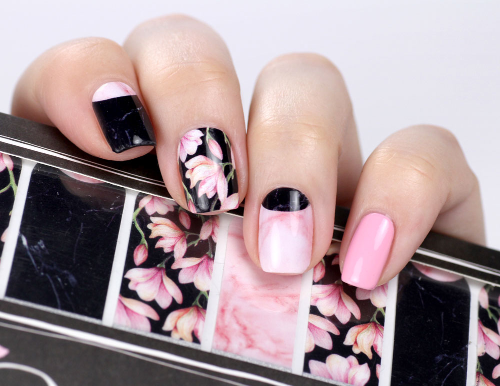 Sticker Gigant – Marmor Magnolia – Nailwraps – Nagelsticker Rosa Schwarz – swatch by frischlackiert