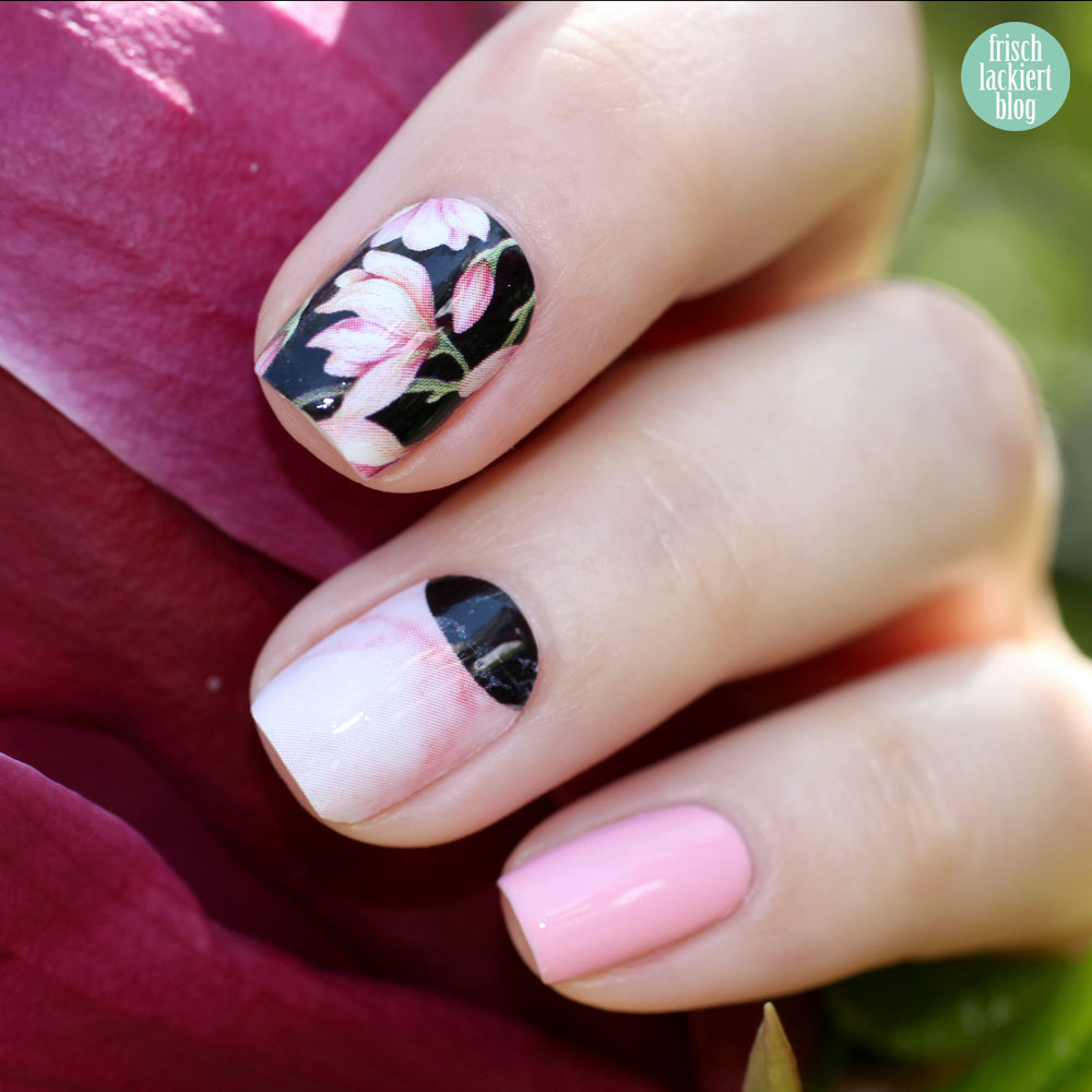 Sticker Gigant – Marmor Magnolia – Nailwraps – Nagelsticker Rosa Schwarz – swatch by frischlackiert