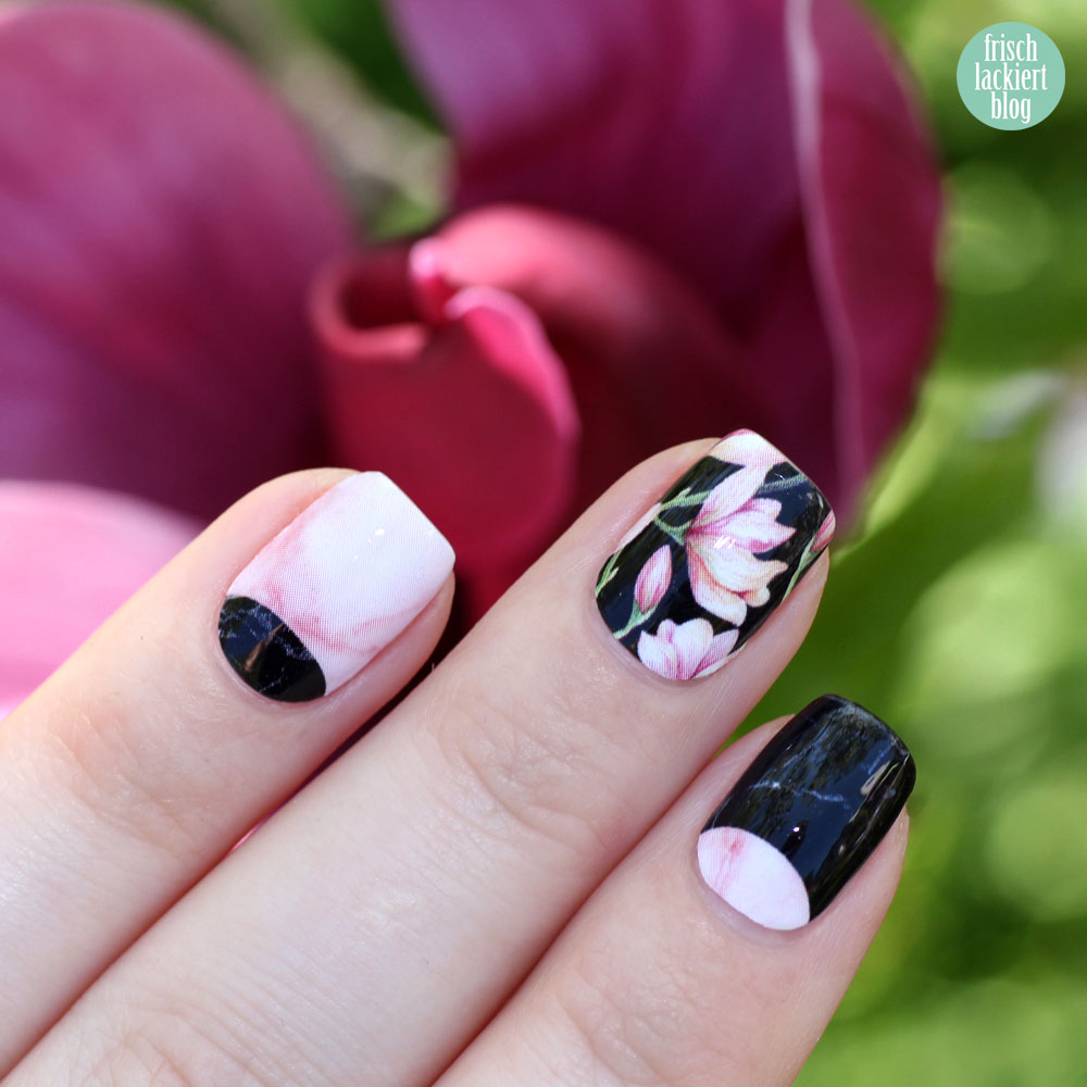 Sticker Gigant – Marmor Magnolia – Nailwraps – Nagelsticker Rosa Schwarz – swatch by frischlackiert