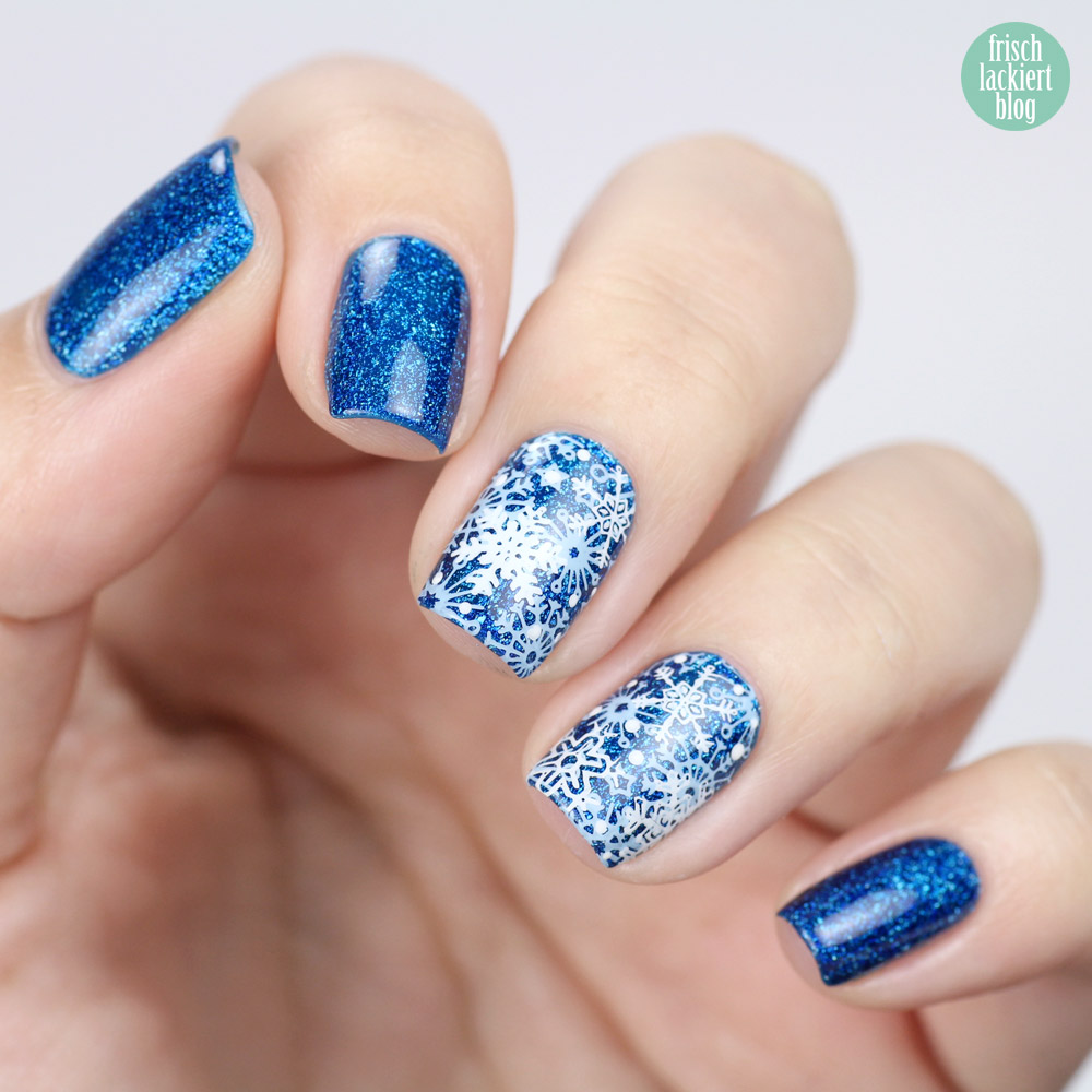 Colors by Llarowe – Healing Waters – Schnee Stamping Nailart – swatch by frischlackiert