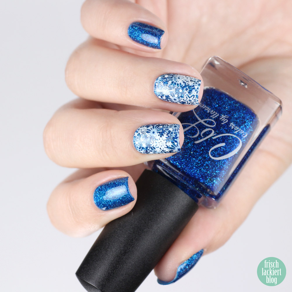 Colors by Llarowe – Healing Waters – Schnee Stamping Nailart – swatch by frischlackiert
