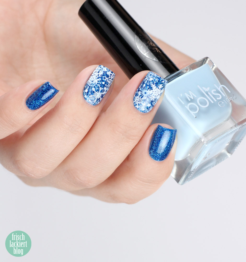 Colors by Llarowe – Healing Waters – Schnee Stamping Nailart – swatch by frischlackiert