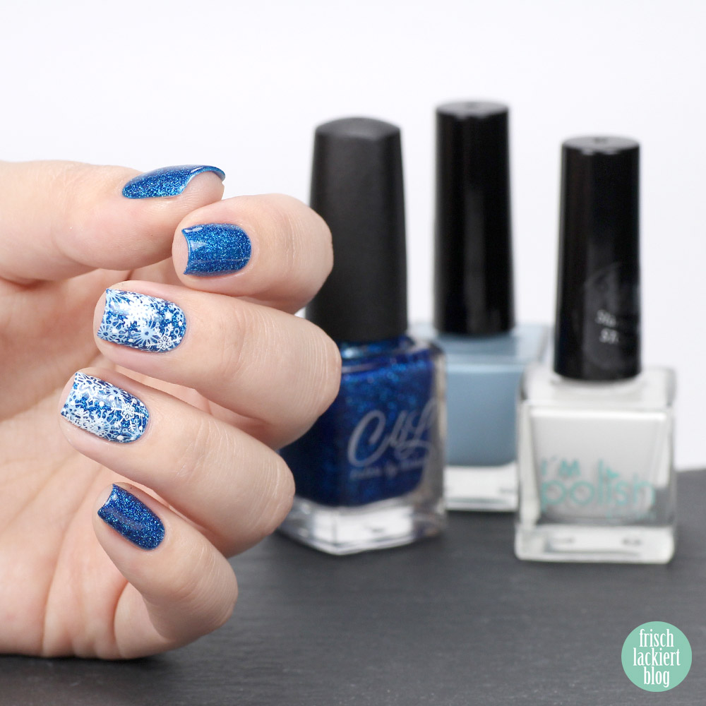 Colors by Llarowe – Healing Waters – Schnee Stamping Nailart – swatch by frischlackiert