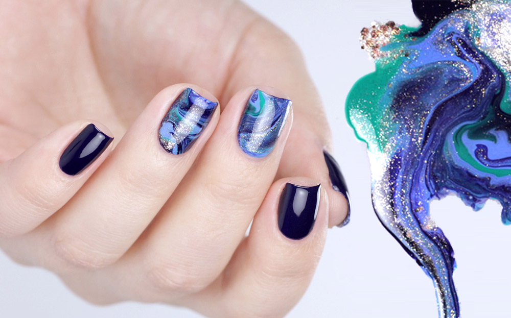 12 Monate 12 Techniken – Blogparade – Drip Marble – Nailart Blau Gold und Türkis – by frischlackiert