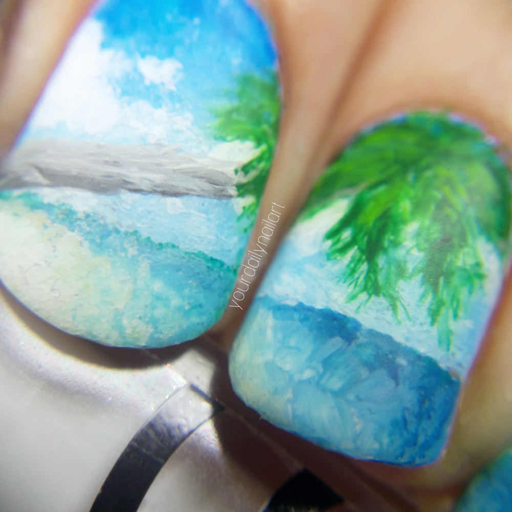 Frischlackiert-Challenge Gastbeitrag von Martha / Yourdailynailart – Paradies und Karibik Nailart freihand gezeichnet