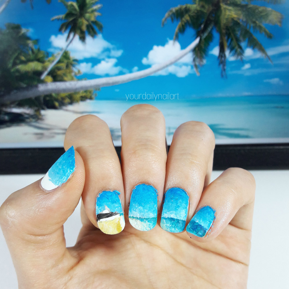 Frischlackiert-Challenge Gastbeitrag von Martha / Yourdailynailart – Paradies und Karibik Nailart freihand gezeichnet