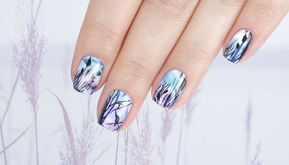 Nailart mit H2O Waterdecals – S013 awakening – Blau Violett Pastell – by frischlackiert