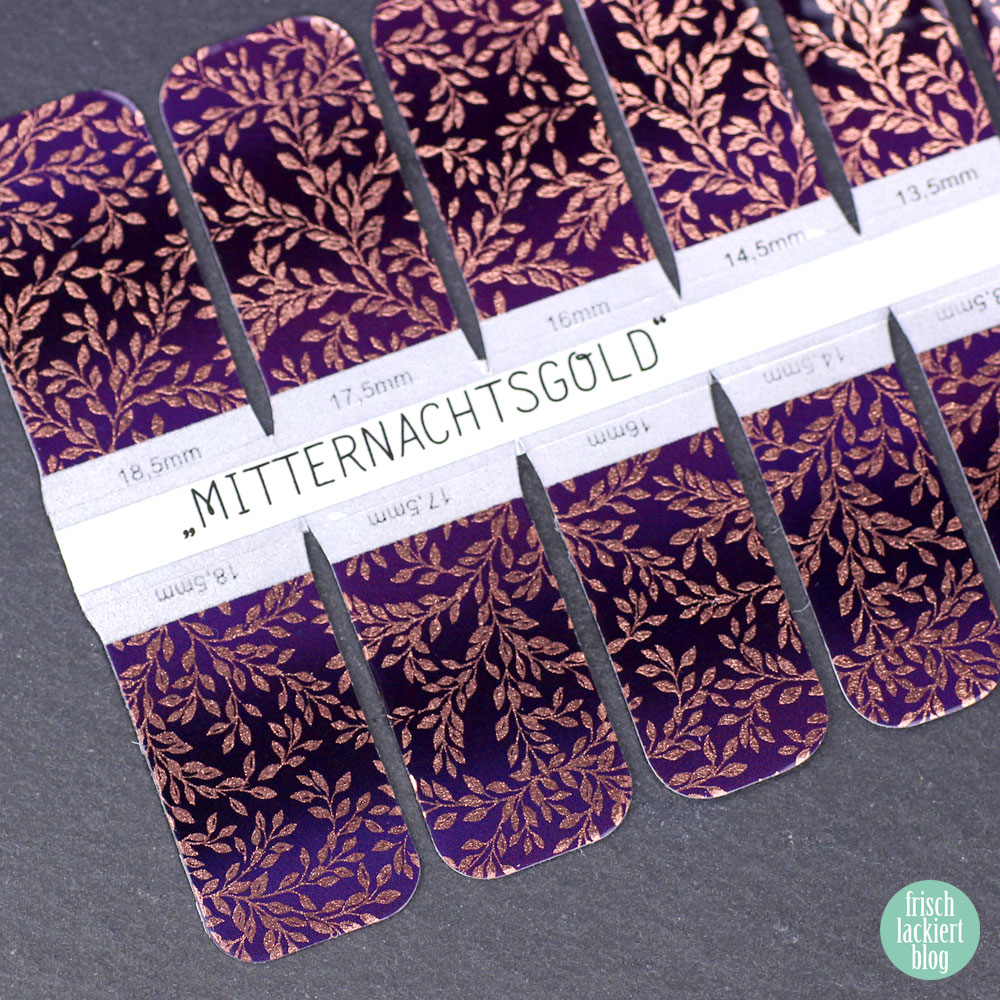Sticker Gigant Nagelsticker – Mitternachtsgold – Ranken in Roségold und Violett – Nailart – by frischlackiert