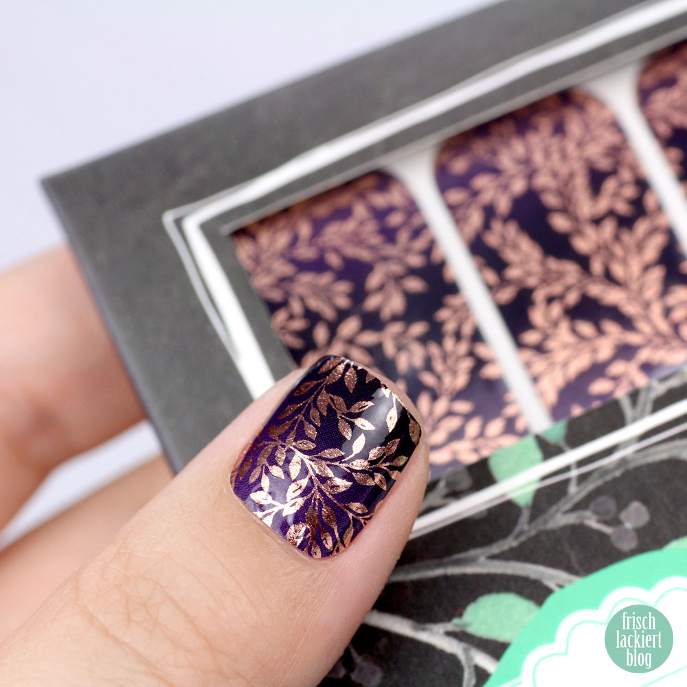Sticker Gigant Nagelsticker – Mitternachtsgold – Ranken in Roségold und Violett – Nailart – by frischlackiert