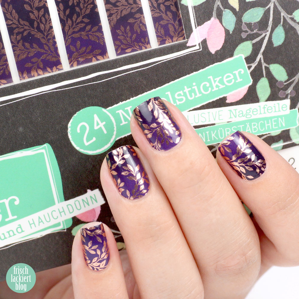 Sticker Gigant Nagelsticker – Mitternachtsgold – Ranken in Roségold und Violett – Nailart – by frischlackiert