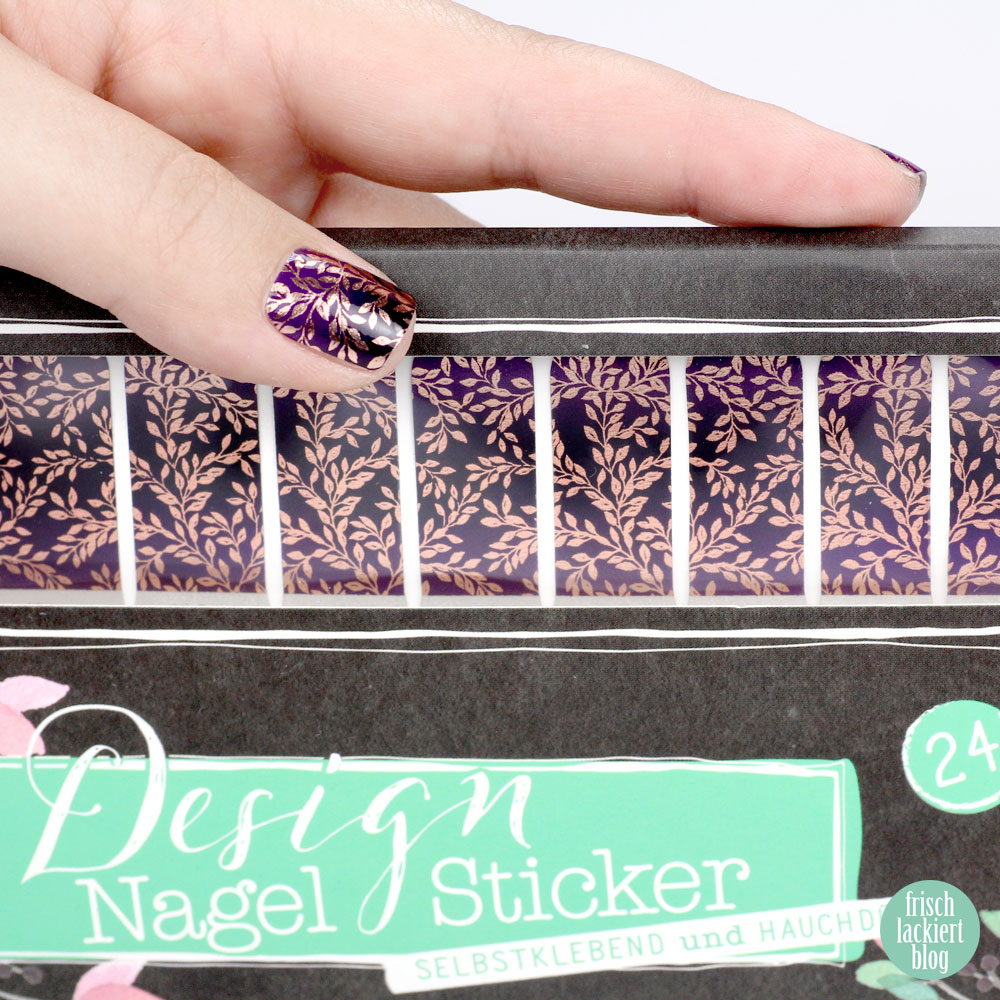 Sticker Gigant Nagelsticker – Mitternachtsgold – Ranken in Roségold und Violett – Nailart – by frischlackiert