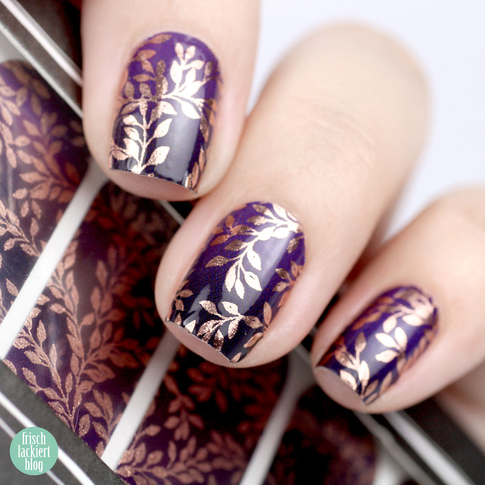 Sticker Gigant Nagelsticker – Mitternachtsgold – Ranken in Roségold und Violett – Nailart – by frischlackiert