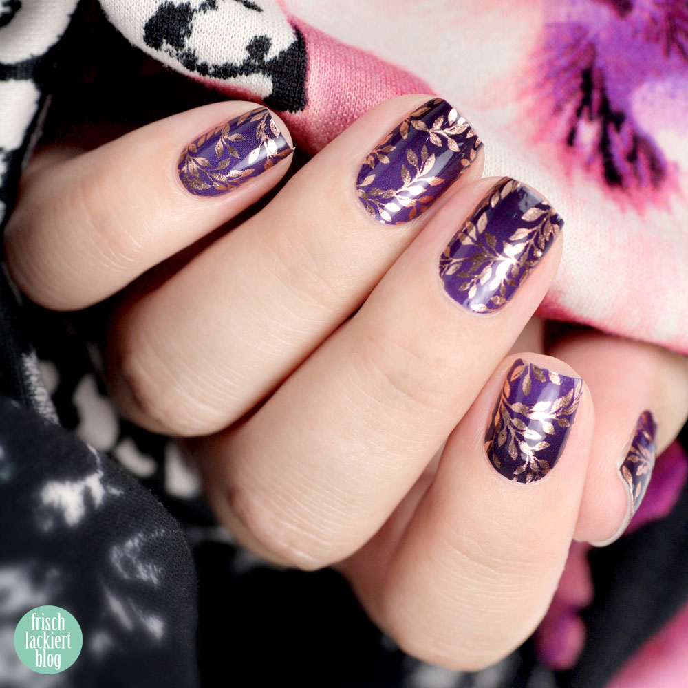 Sticker Gigant Nagelsticker – Mitternachtsgold – Ranken in Roségold und Violett – Nailart – by frischlackiert