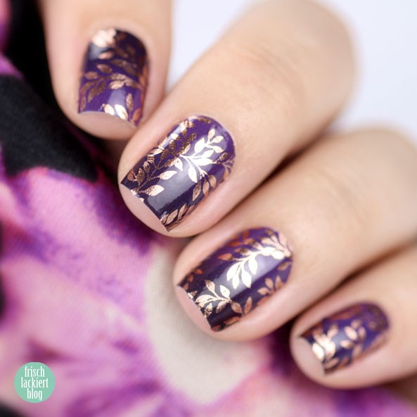 Sticker Gigant Nagelsticker – Mitternachtsgold – Ranken in Roségold und Violett – Nailart – by frischlackiert