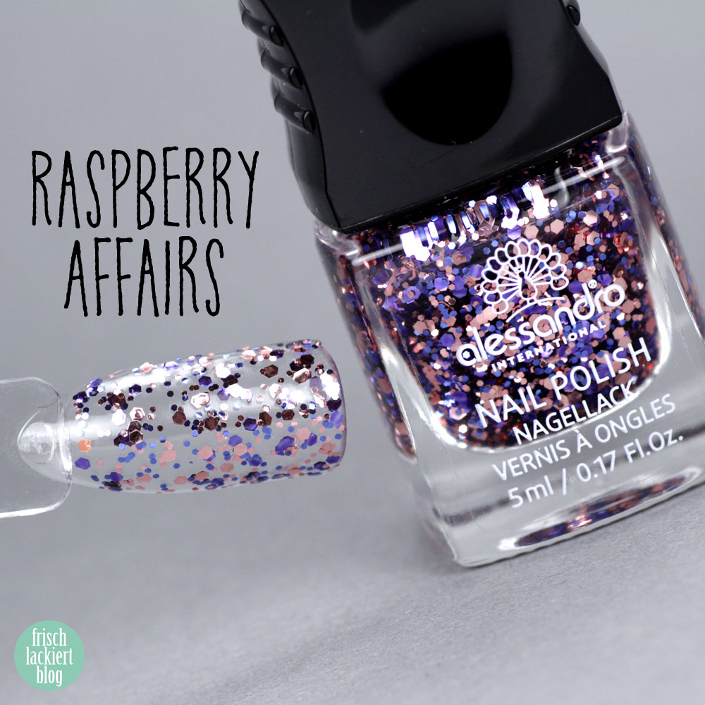 Alessandro Nagellack – Herbst Kollektion 2018 – Summer Berries – Raspberry Affairs – Violett Rosegold Glitzer Topper – swatch by frischlackiert