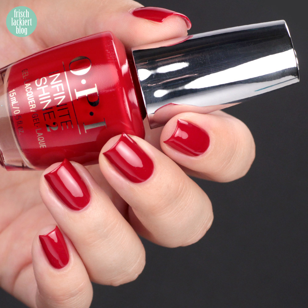 OPI Infinite Shine Nagellack – Apple Red – Test Haltbarkeit – Erfahrungsbericht – swatch by frischlackiert