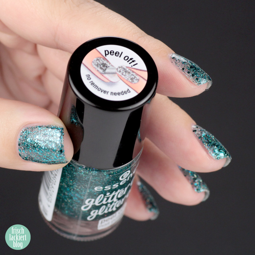 essence glitter on glitter off Peel-Off Glitzer Lacke im Test – glitter in the air – swatch by frischlackiert