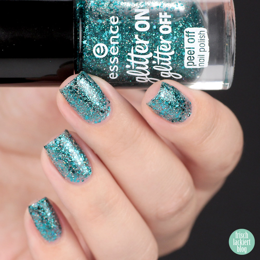 essence glitter on glitter off Peel-Off Glitzer Lacke im Test – glitter in the air – swatch by frischlackiert