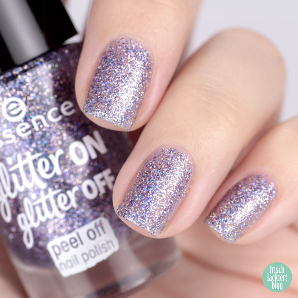 essence glitter on glitter off Peel-Off Glitzer Lacke im Test – starlight express – swatch by frischlackiert