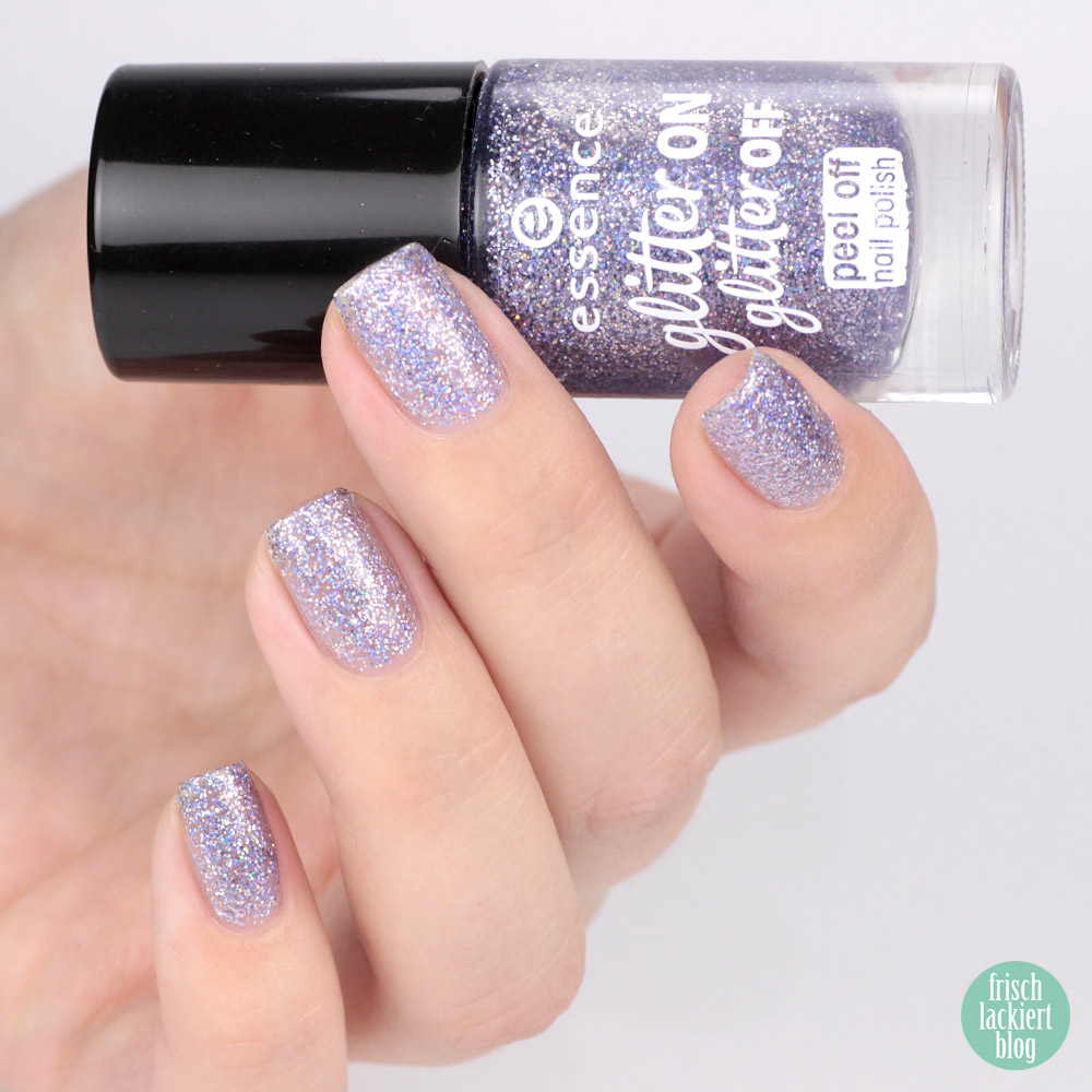 essence glitter on glitter off Peel-Off Glitzer Lacke im Test – starlight express – swatch by frischlackiert