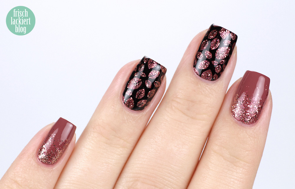 Frischlackiert-Challenge Herbstgefühle – Herbst Nailart mit Glitzer Blättern – by frischlackiert