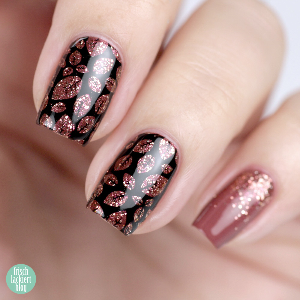 Frischlackiert-Challenge Herbstgefühle – Herbst Nailart mit Glitzer Blättern – by frischlackiert