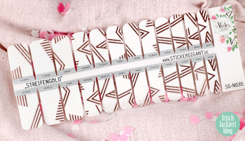 Sticker Gigant Nagelsticker – Streifengold – Weiß Rosegold Nailart – by frischlackiert