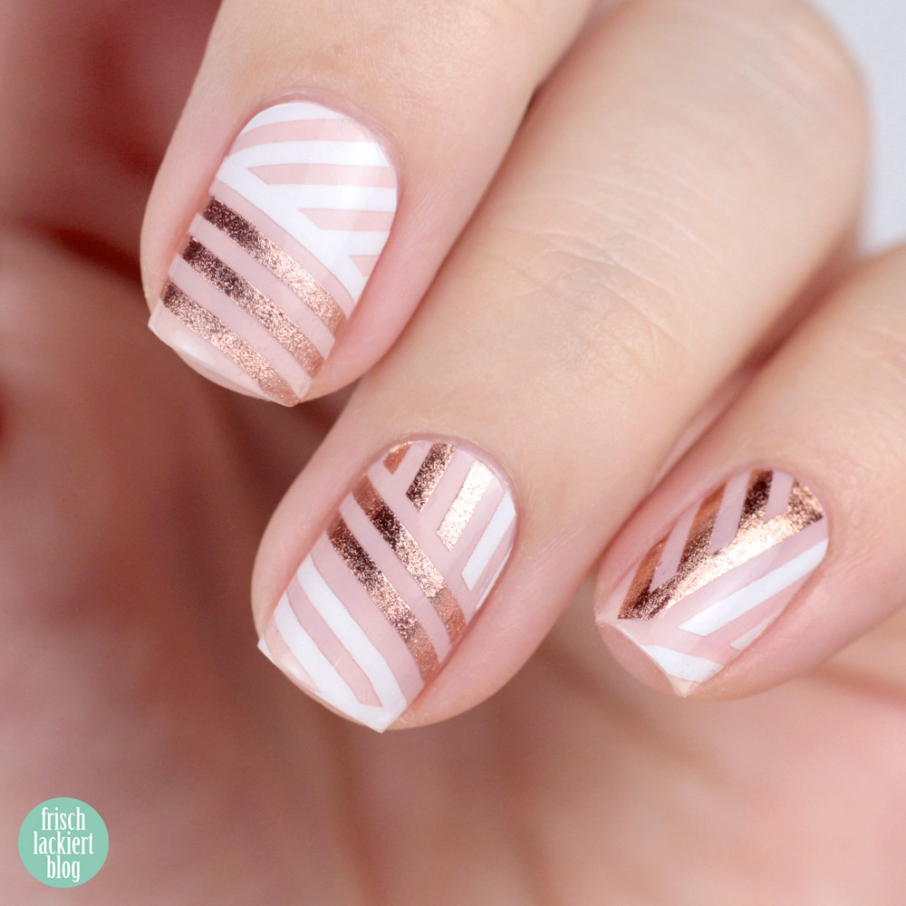 Sticker Gigant Nagelsticker – Streifengold – Weiß Rosegold Nailart – by frischlackiert