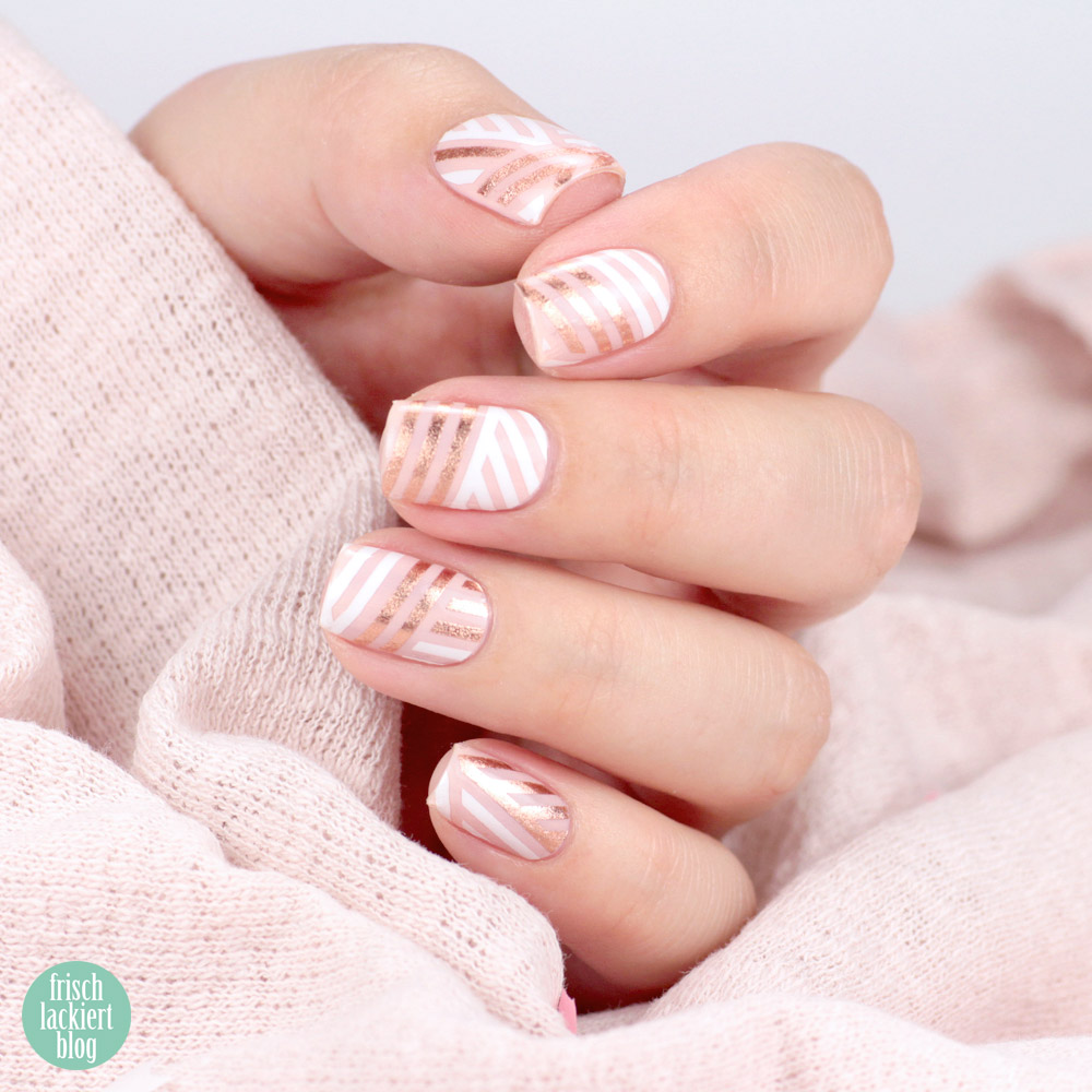 Sticker Gigant Nagelsticker – Streifengold – Weiß Rosegold Nailart – by frischlackiert