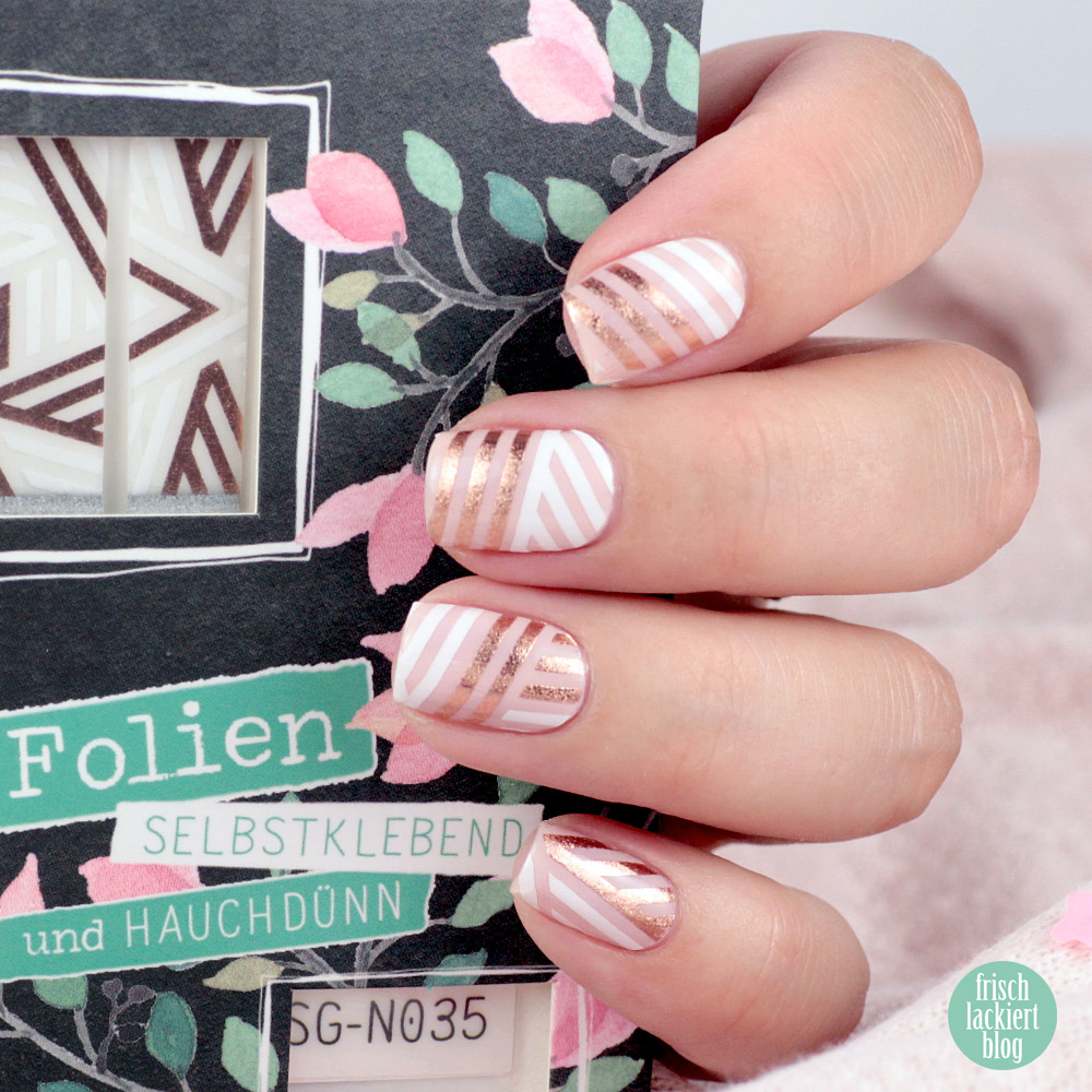 Sticker Gigant Nagelsticker – Streifengold – Weiß Rosegold Nailart – by frischlackiert