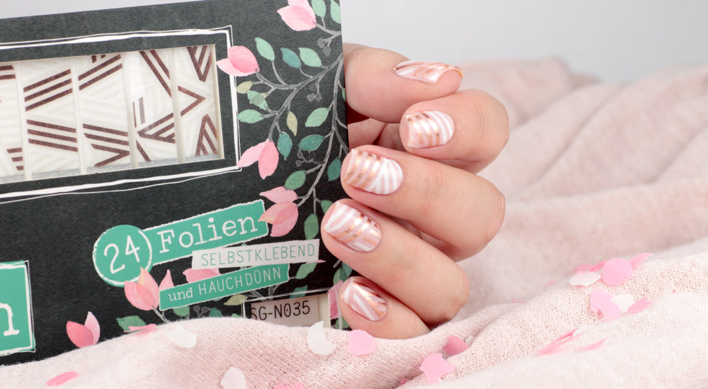 Sticker Gigant Nagelsticker – Streifengold – Weiß Rosegold Nailart – by frischlackiert