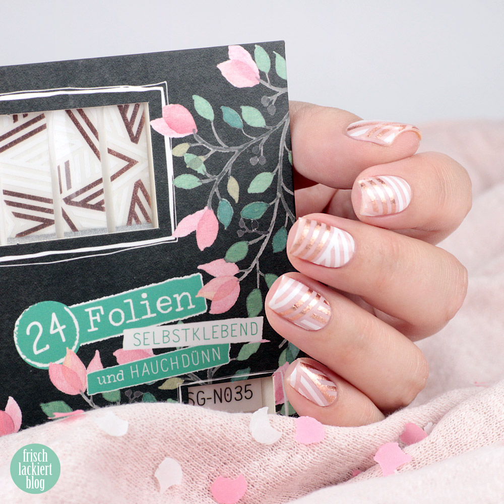 Sticker Gigant Nagelsticker – Streifengold – Weiß Rosegold Nailart – by frischlackiert