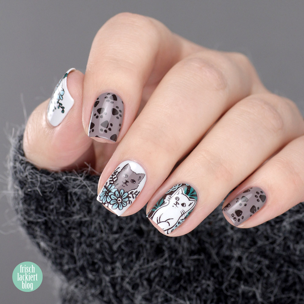 MoYou Stamping Nailart – Katzen Nageldesign – cat nailart – by frischlackiert