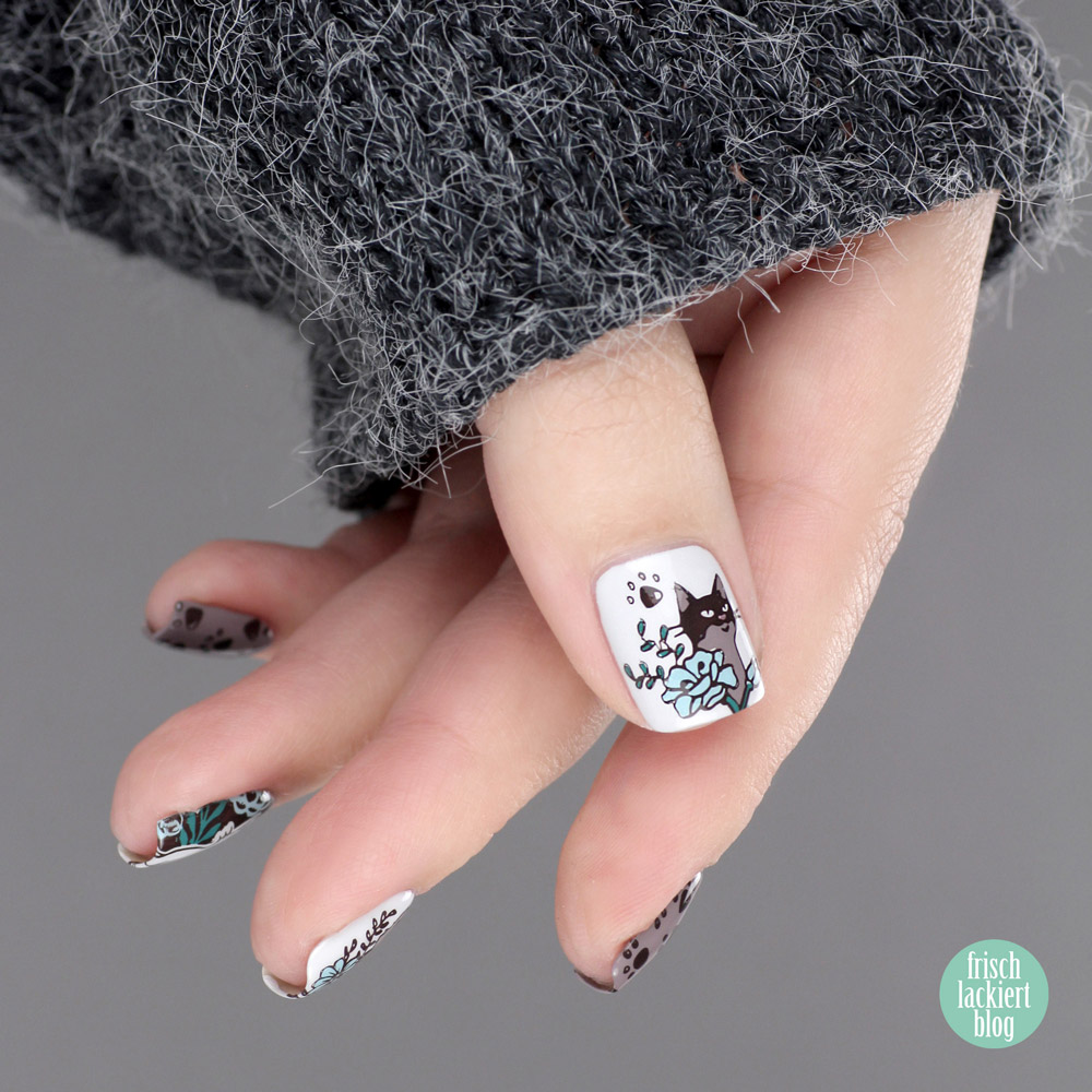 MoYou Stamping Nailart – Katzen Nageldesign – cat nailart – by frischlackiert