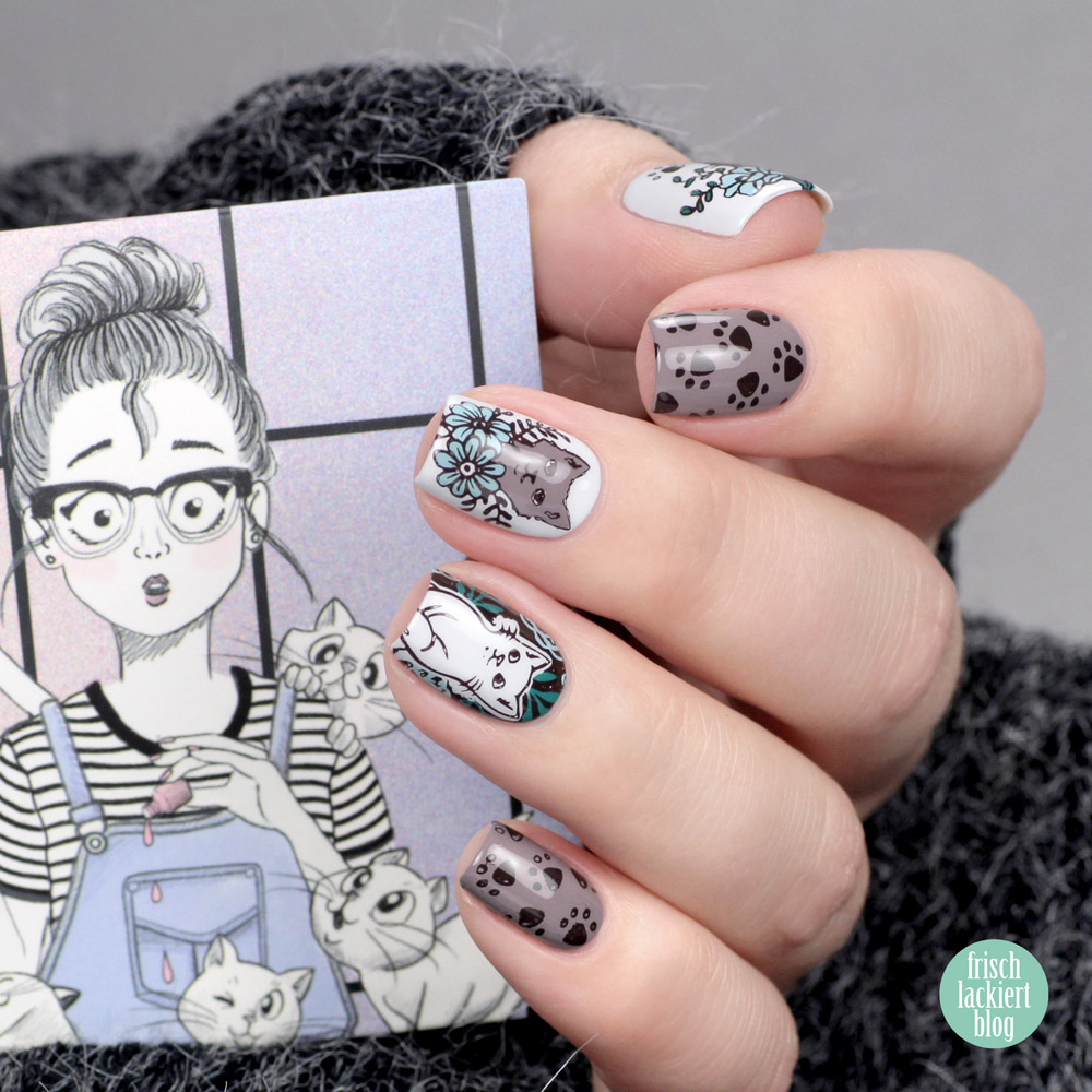 MoYou Stamping Nailart – Katzen Nageldesign – cat nailart – by frischlackiert