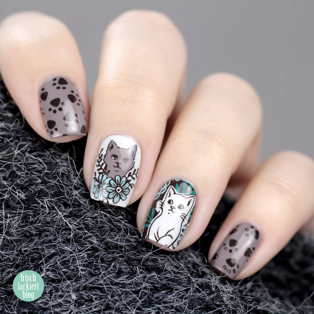 MoYou Stamping Nailart – Katzen Nageldesign – cat nailart – by frischlackiert