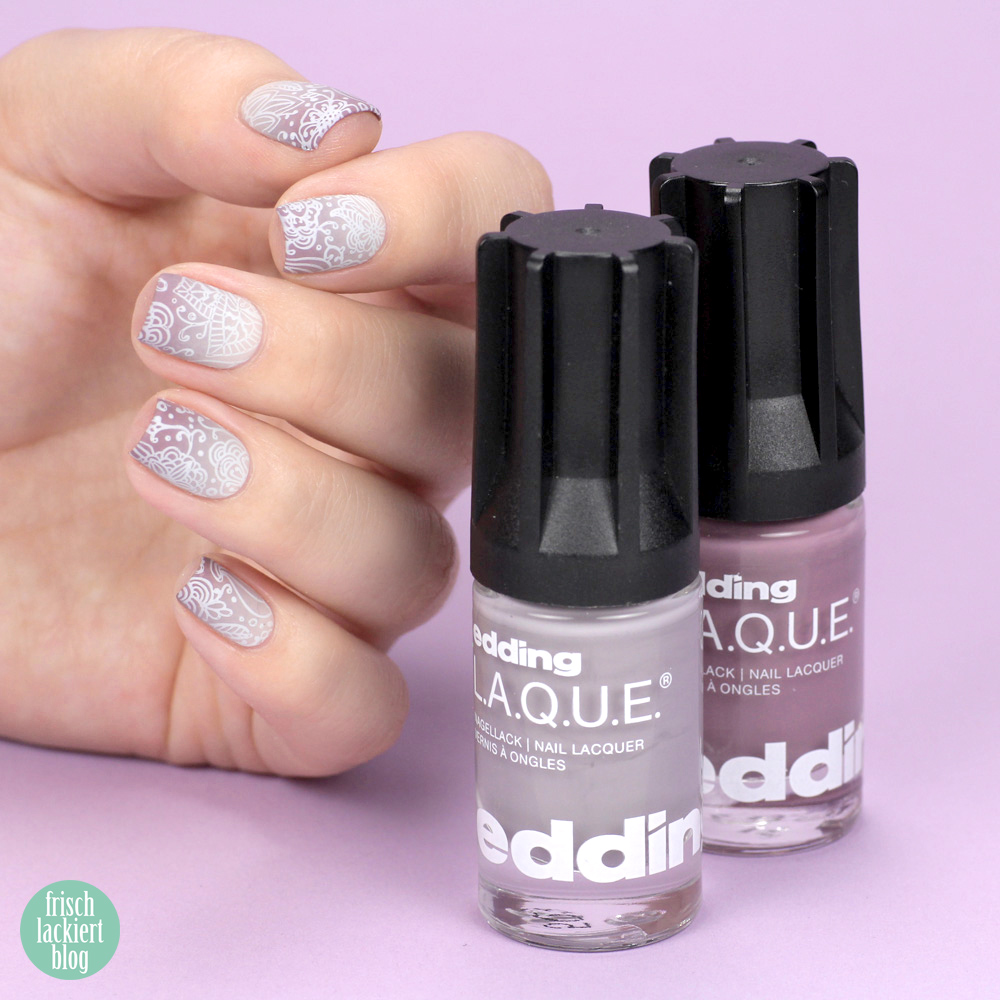 Frischlackiert-Challenge Gradient Nailart mit Blumen Stamping Weiß Flieder – by frischlackiert